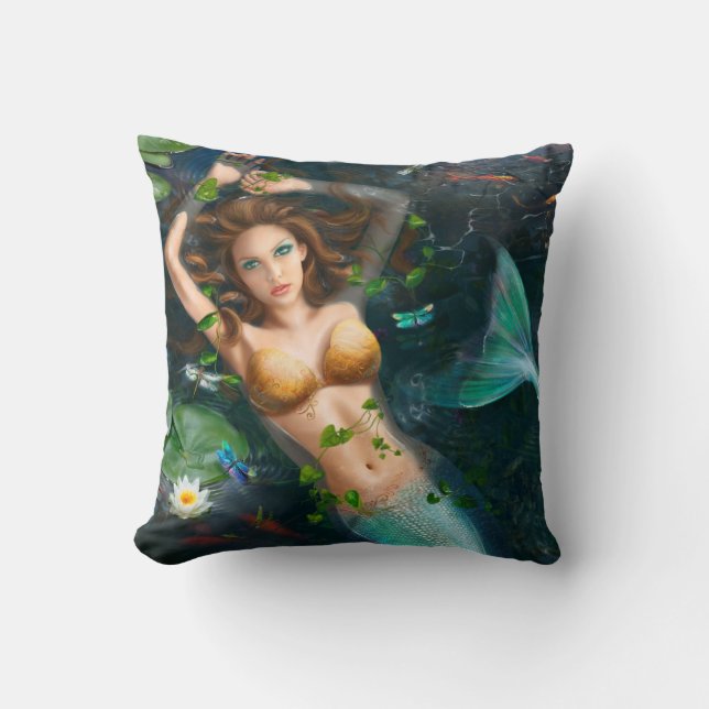 Coussin Belle sirène d'Imaginaire dans le lac (Recto)