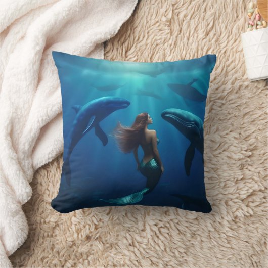 Coussin Belle Sirène Nager Avec Baleines À Bosse, (Couverture)