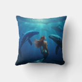 Coussin Belle Sirène Nager Avec Baleines À Bosse, (Verso)
