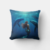 Coussin Belle Sirène Nager Avec Baleines À Bosse, (Recto)