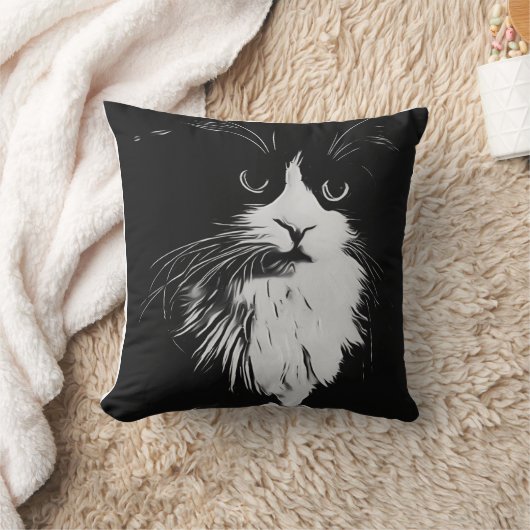 Coussin Belle Tuxedo Chat Art noir et blanc Imprimer. (Couverture)