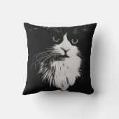 Coussin Belle Tuxedo Chat Art noir et blanc Imprimer. (Verso)