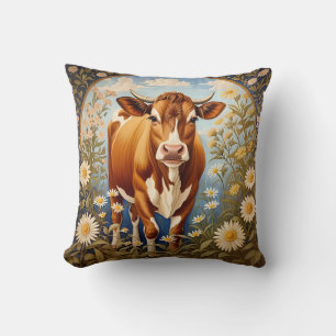 Coussin Belle vache Jersey dans le champ de marguerite Vin