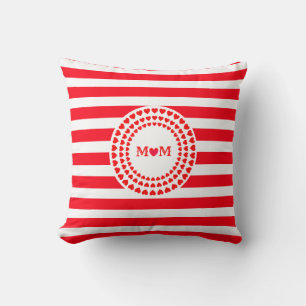 Coussin Belles bandes rouges et coeur Mandala