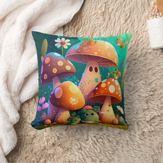 Coussin Belles champignons de bébé vert (Couverture)