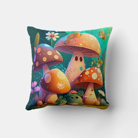 Coussin Belles champignons de bébé vert (Verso)