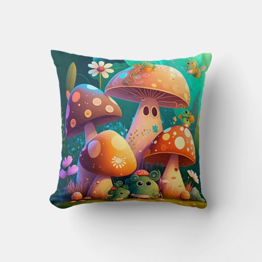 Coussin Belles champignons de bébé vert (Recto)