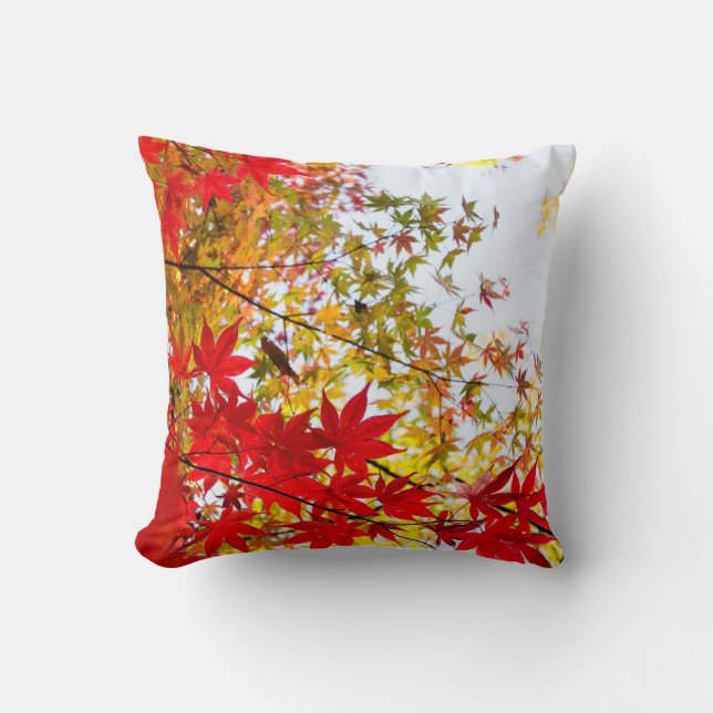 Coussin Belles Feuilles Rouges Changeant de Couleur (Recto)