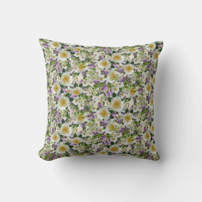 Coussin Belles fleurs blanches et violettes (Recto)