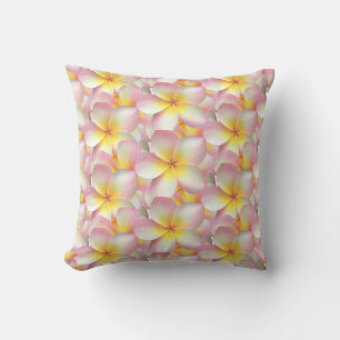 Coussin Belles fleurs de frangipanier Plumeria pastel