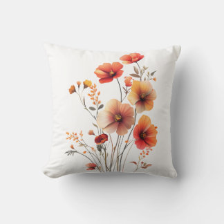 Coussin Belles fleurs de printemps orange et jaune
