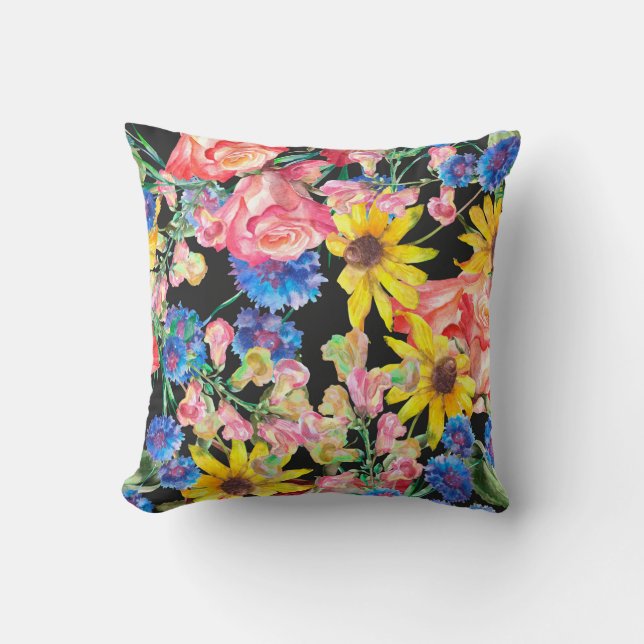 Coussin Belles fleurs d'été avec rose. Marée florale (Recto)