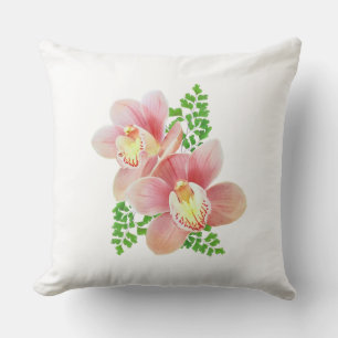 Coussin Belles fleurs d'orchidées sur blanc
