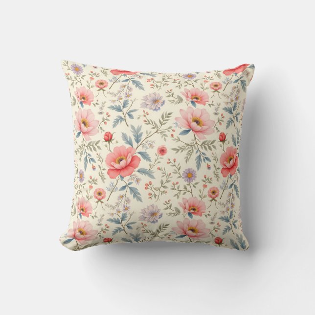 Coussin Belles Fleurs Roses et Blanches (Recto)