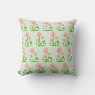 Coussin Belles fleurs roses sur fond vert clair