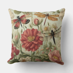 Coussin Belles Fleurs Vintages et libellules