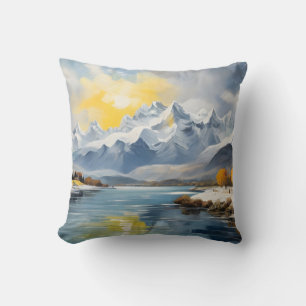 Coussin Belles montagnes d'hiver et lac