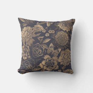 Coussin Belles pivoines de fleurs, roses et papillons.