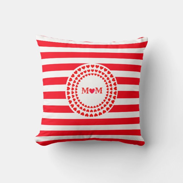 Coussin Belles Rayures Rouges et Mandala de Coeur (Recto)
