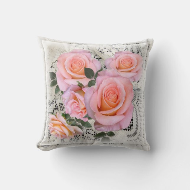 Coussin Belles roses roses roses avec Arrière - plan dente (Recto)