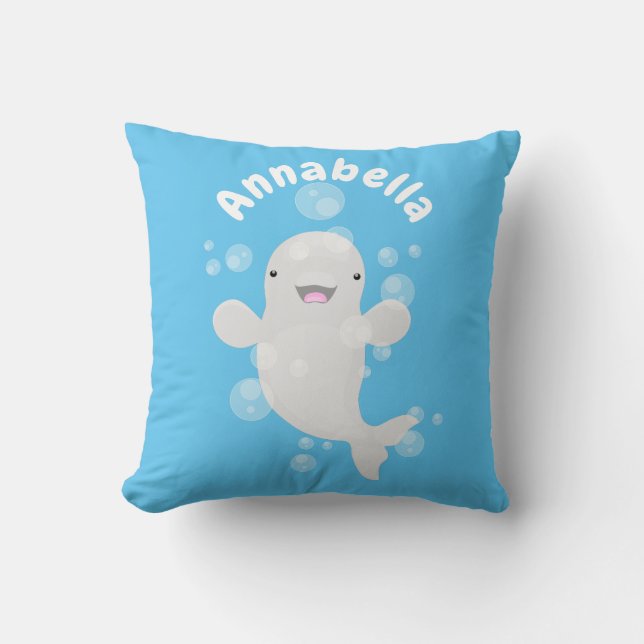 Coussin Béluga mignon bulles dessin de dessin animé (Recto)
