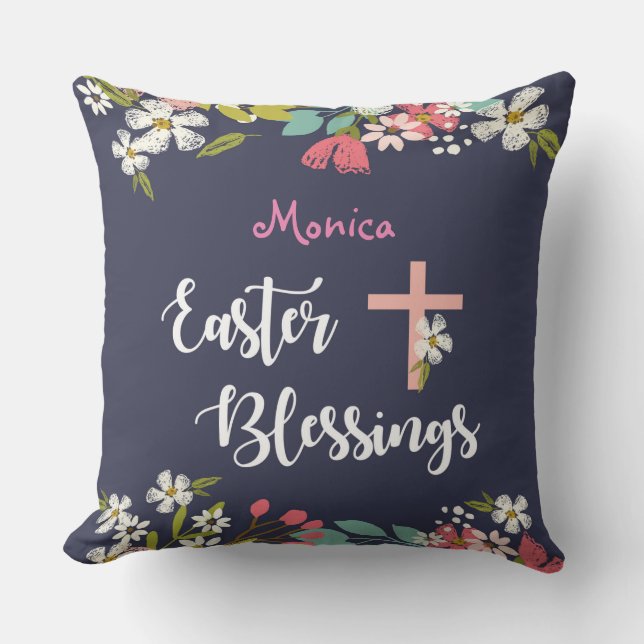 Coussin Bénédiction de Pâques de fleurs Christ ressuscitée (Recto)