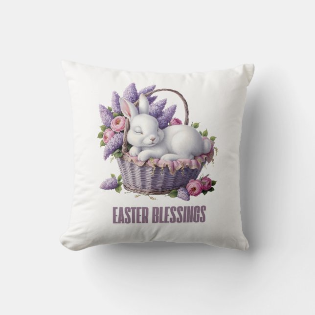 Coussin Bénédiction de Pâques - Lapin & Panier Fleur Délic (Recto)