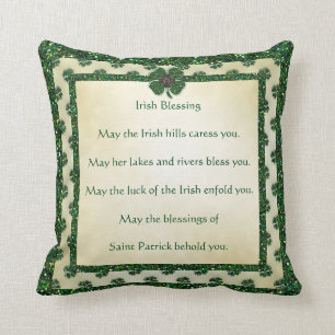 Coussin Bénédiction irlandaise des shamrocks scintillant