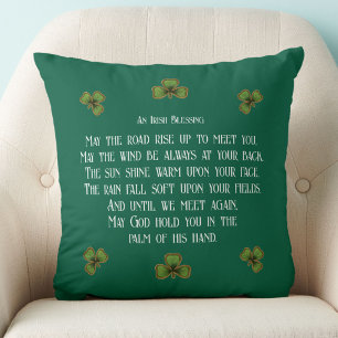 Coussin Bénédiction irlandaise et typographie verte de trè