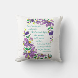 Coussin Bénédictions Écriture Nombres 6:24-26 Floral Viole
