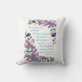 Coussin Bénédictions Écriture Nombres 6:24-26 Floral Viole