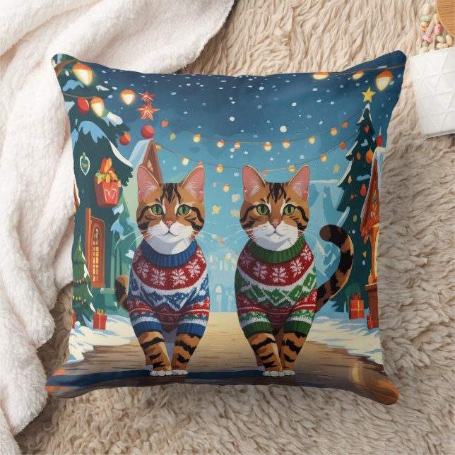 Coussin Bengal Cats Christmas Snow Holiday (Couverture)
