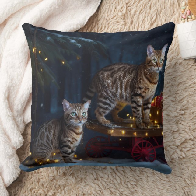 Coussin Bengale Chat Snowy Sleigh Ride Décor de Noël (Couverture)