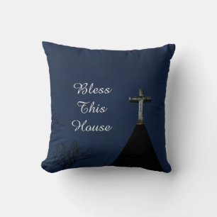 Coussin Bénissez ce carré croisé rougeoyant de bleu de