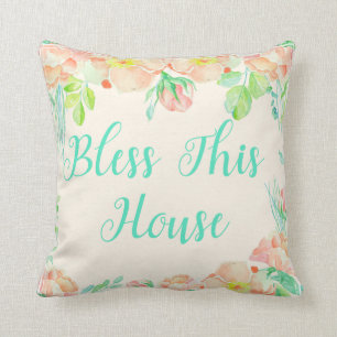 Coussin Bénissez cette aquarelle de corail turquoise de