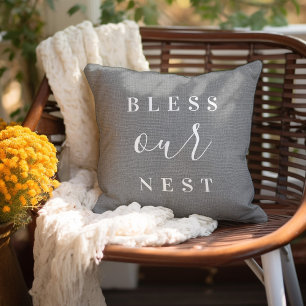 Coussin Bénissez Notre Nid Cottage Moderne Gris Rustique