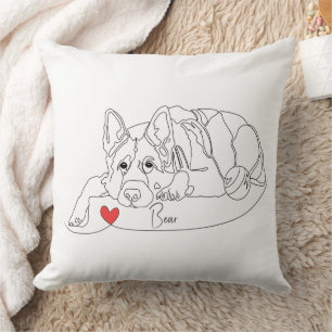 Coussin Berger Allemand avec Balle Ligne Art avec Nom