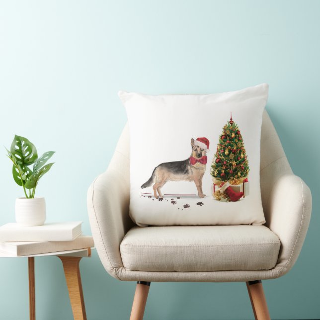 Coussin Berger allemand drôle Chien de Noël avec arbre (Chaise)