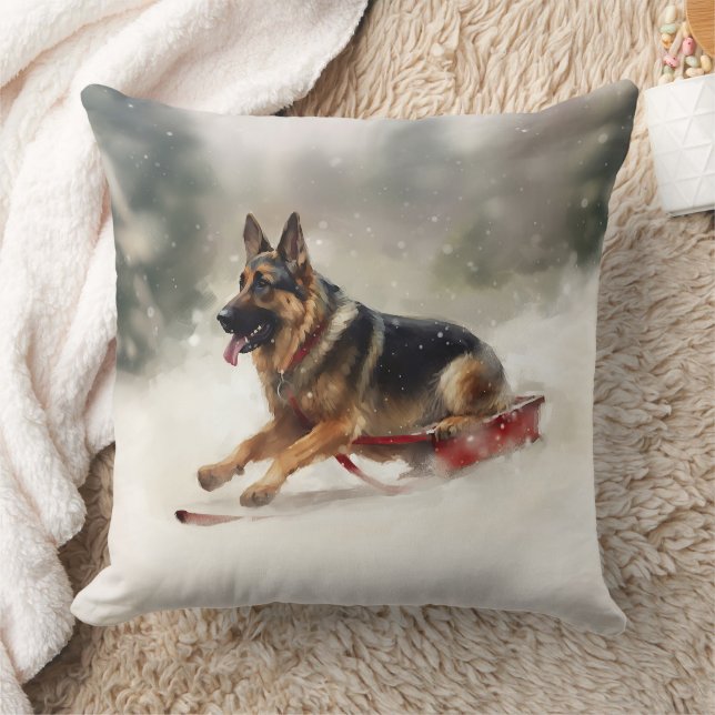 Coussin Berger allemand neige de Noël hiver (Couverture)