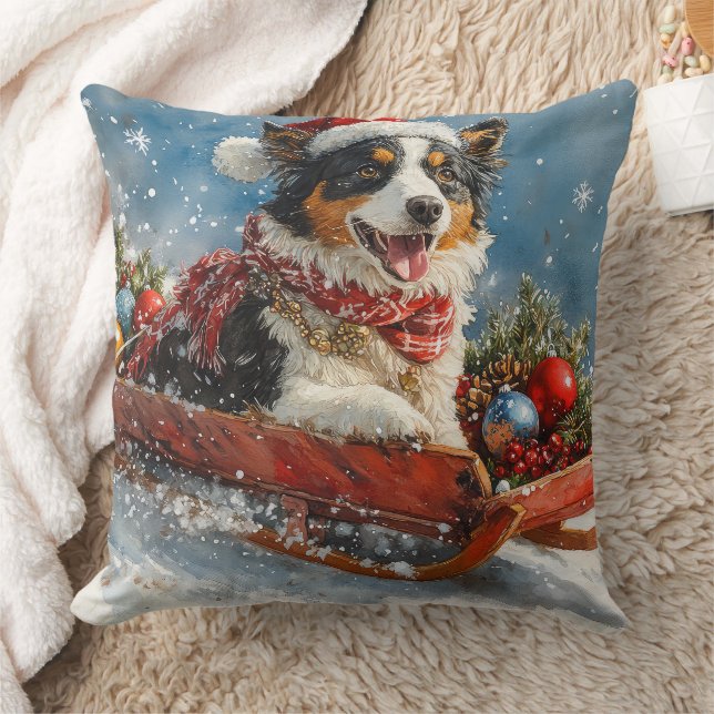 Coussin Berger Australien en Traîneau Noël (Couverture)