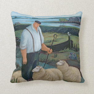 Coussin Berger avec des moutons dans le paysage de rivièr