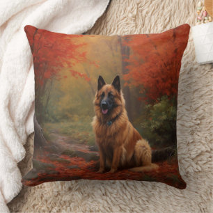 Coussin Berger Belge dans les feuilles d'automne chute ins