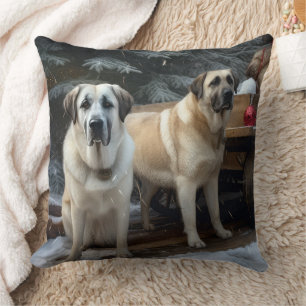 Coussin Berger d'Anatolie décor de Noël traîneau enneigé