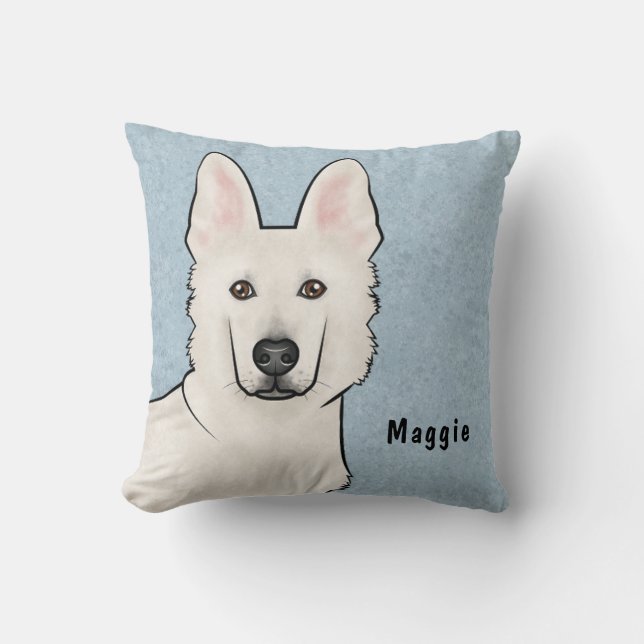 Coussin Berger suisse blanc GSD mignon Chien tête bleu (Recto)