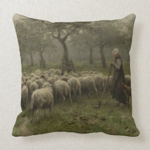 Coussin Bergère avec un troupeau des moutons, mauve