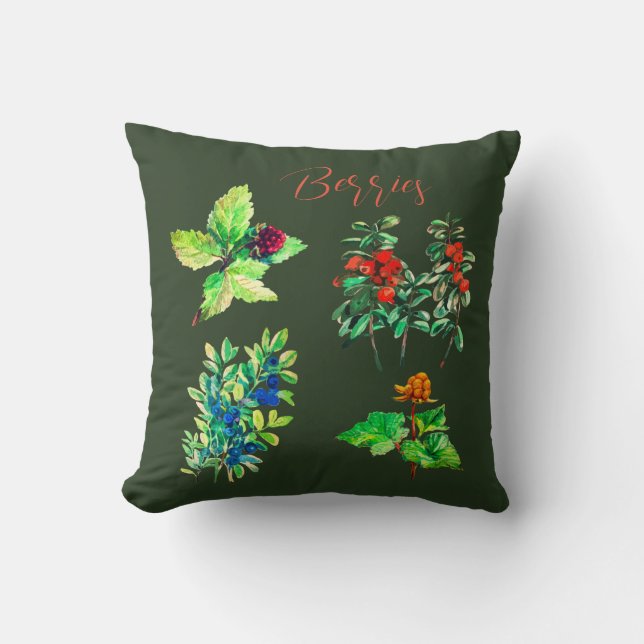 Coussin Berries, bleuets, myrtilles, canneberges (Recto)