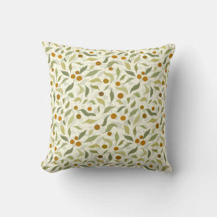 Coussin Berries d'Orange et Feuilles sur crème - motif.