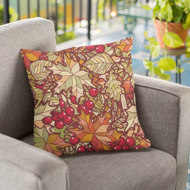 Coussin Berries feuilles Automne automne Thanksgiving (Créateur téléchargé)