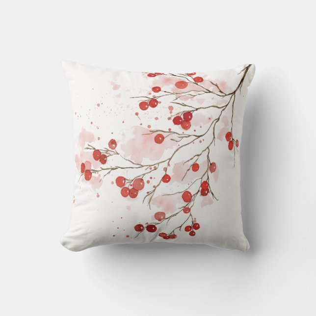 Coussin Berry d'hiver aquarelle (Recto)