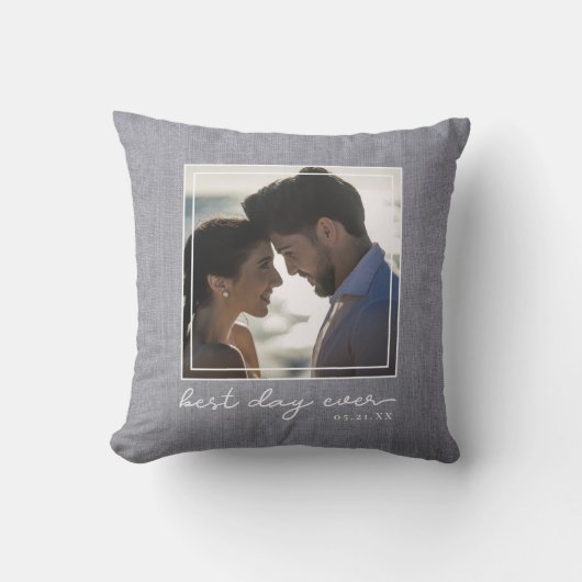 Coussin Best Day Ever Photo Script Nouveau Mariage Date (Recto)